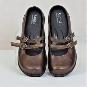 Sanita Danish Design Metallic Bronze Leather Mary Jane Women Clog Shoes
